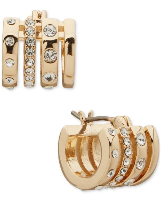 Karl Lagerfeld Metallic Extra-small Pave Multi-row Hoop Earrings