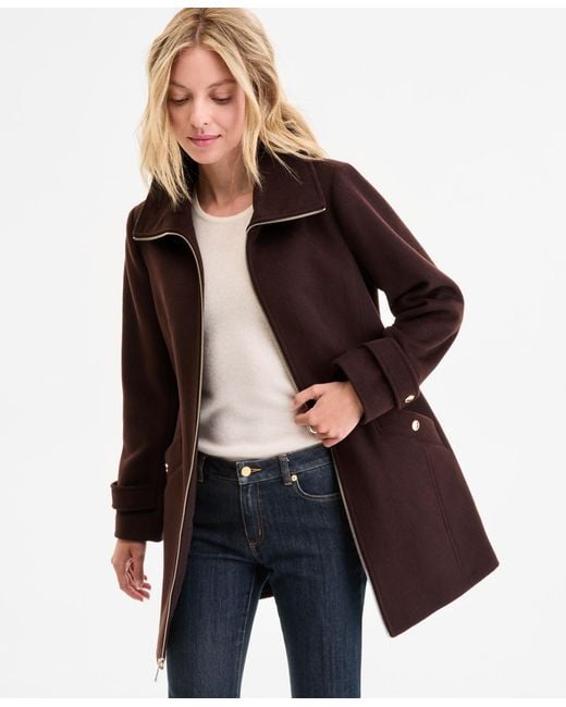 Michael Kors Brown Michael Collared Zip-front Coat