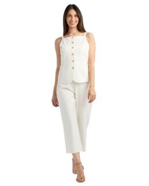 Bcx White Button Front Cami Top Cropped Pant Set