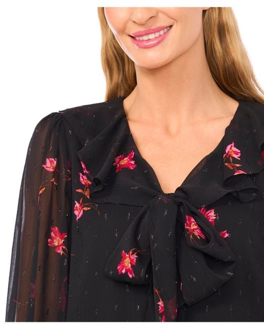 Cece Black Ruffle Tie V-neck Top