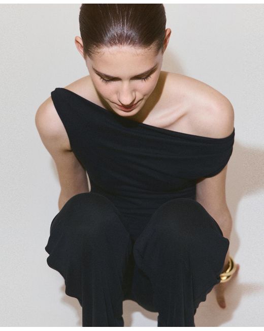 Mango Blue Draped Asymmetrical Jumpsuit