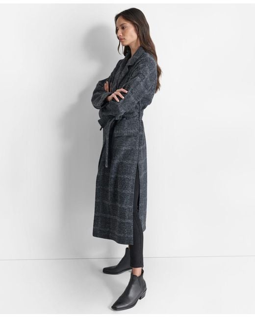 DKNY Gray Belted Long-sleeve Robe Coat