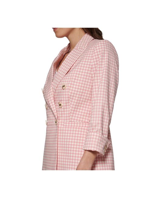 DKNY Pink Petite Gingham Double-breasted Blazer