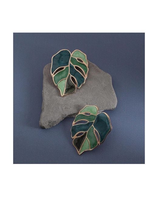 SOH Green Leaf Stud Earrings