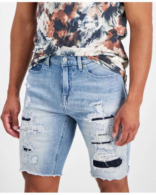 Guess Blue Logan Slim-fit Destroyed Denim Shorts for men