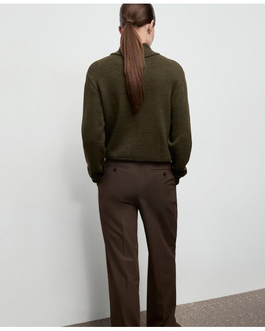 Mango Green Perkins-neck Button Sweater
