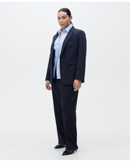 Mango Blue Straight-fit Pleated Trousers Pants