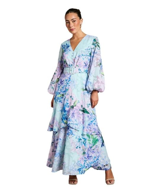 Coast Blue Long Sleeve Chiffon Belted Maxi Dress