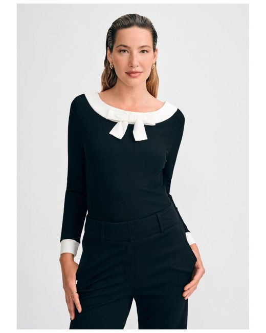 Isaac Mizrahi New York Blue Long Sleeve Bow Top