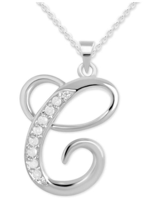 Macy's White Diamond C Initial 18" Pendant Necklace (1/10 Ct. T.w.