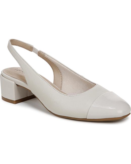 LifeStride White Becoming Round Cap Toe Block Heel Slingback Pumps