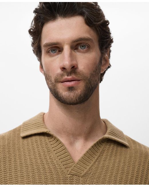 Mango Natural Knitted Structured Polo Sweater for men