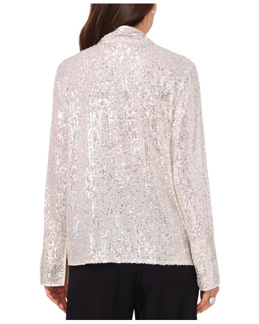 Vince Camuto White Sequined Split-neck Tunic Blouse