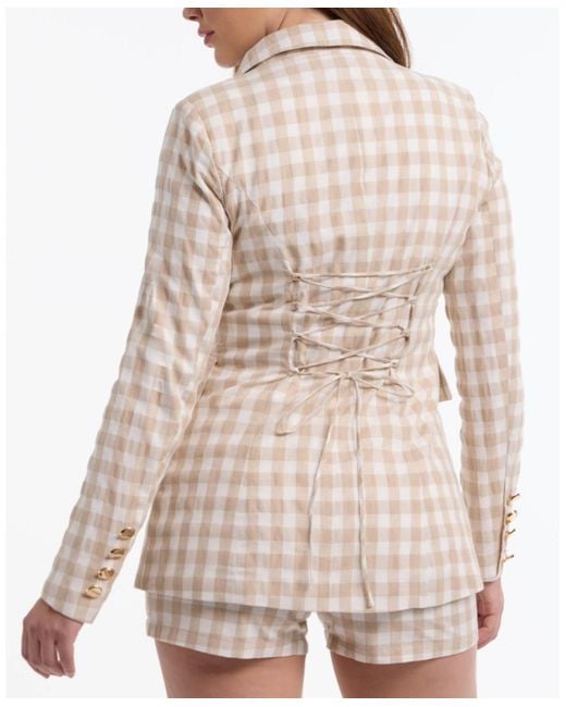 Bebe Natural Gingham One Button Tailored Jacket