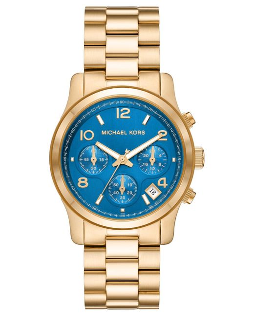 Michael Kors Runway Gold-tone Watch in Blue | Lyst