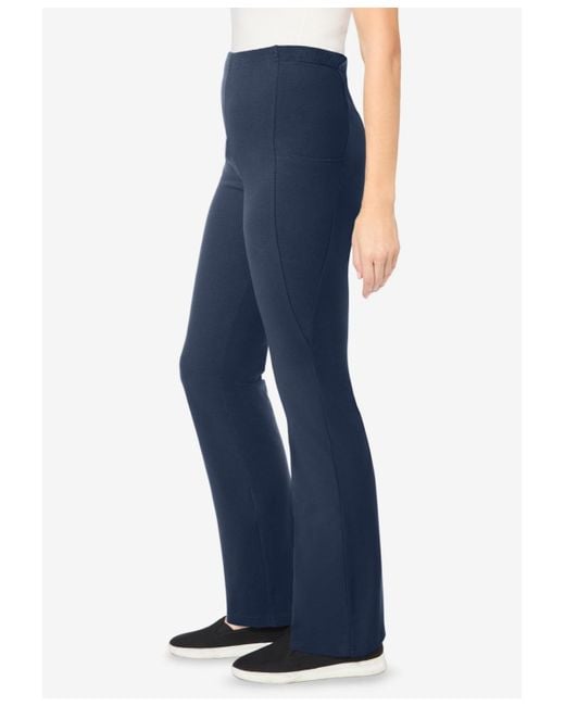 Woman Within Blue Plus Size Tall Plus-size Stretch-cotton Knit Pull-on Bootcut Pocket leggings