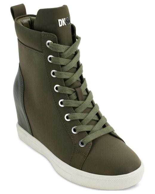 DKNY Calz Lace-up High-top Wedge Sneakers in Green | Lyst