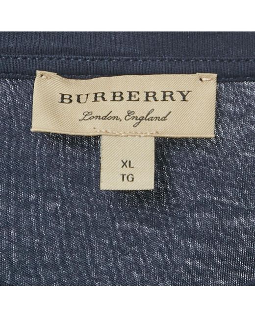 Pre-owned Burberry Navy Blue/red Logo Flocked Jersey T-shirt