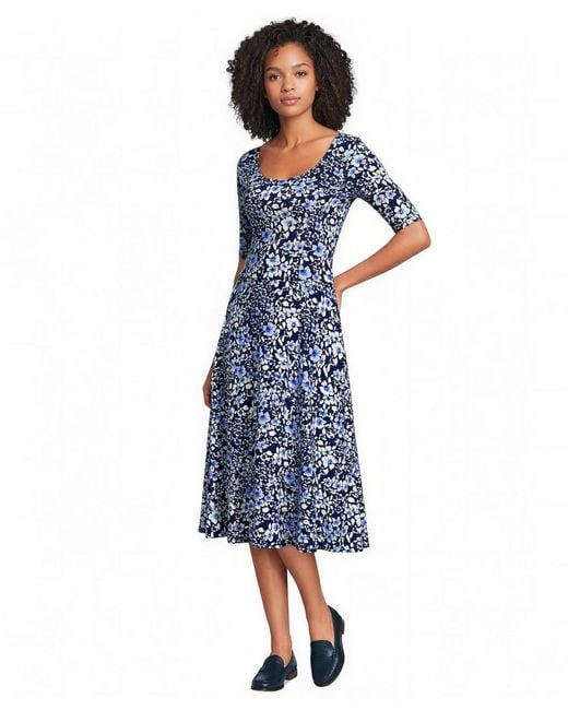 elbow sleeve fit and flare dress Cotton Knit, Fit and Flare Dress, Scallop Scoop Neck, Elbow Sleeves
