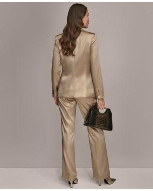 Donna Karan Natural Metallic One Button Blazer Novelty Straight Leg Mid Rise Pants