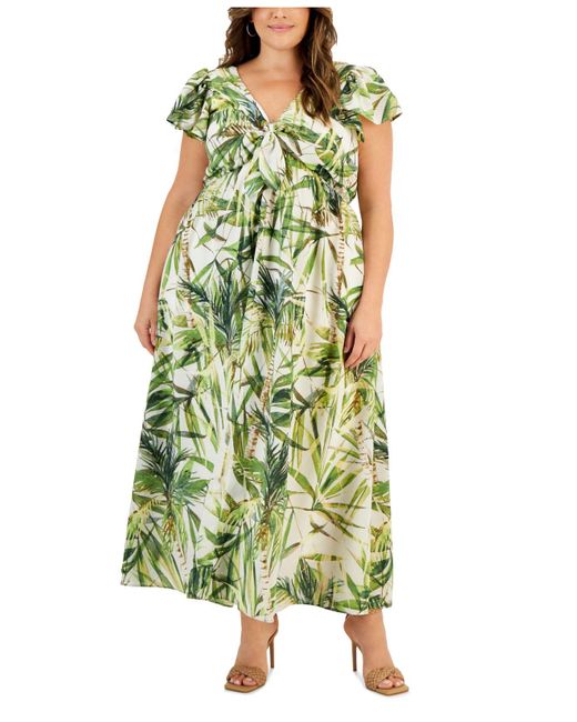 Taylor Green Plus Size Tropical-print Short-sleeve Maxi Dress