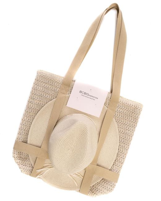 BCBGeneration Natural Straw Tote Bag And Panama Hat Set