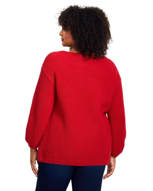 Avenue Red Plus Size Waffle Stitch Pullover Sweater