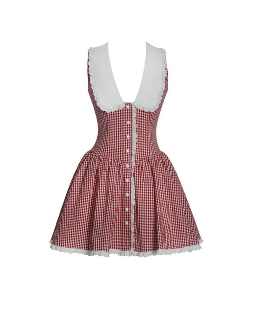 Miss Circle Nala Red Gingham Eyelet Lace Trim Peterpan Collar Mini Dress