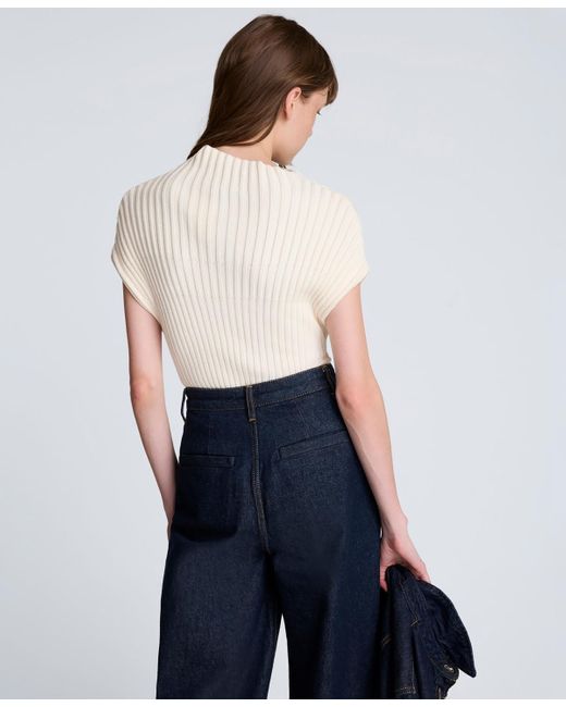 Kenneth Cole White Asymmetric Rib Mock Neck Sweater