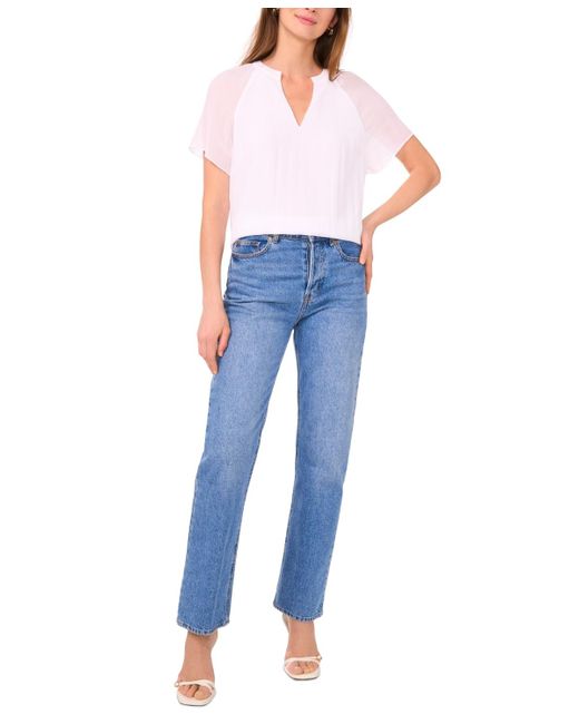 SAM & JESS White V-neck Short-flutter-sleeve Top