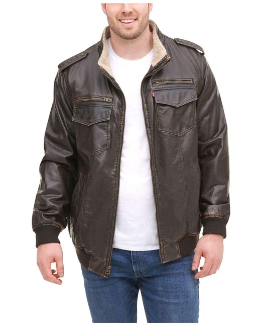 Levi's Brown ® Men?s Big & Tall Sherpa Lined Faux Leather Aviator Bomber Jacket for men