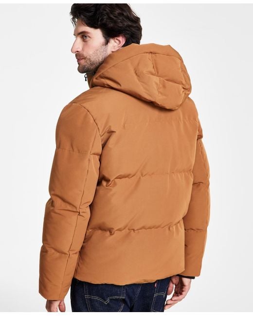 Levi's Brown Quilted Hooded Puffer Jacket for men