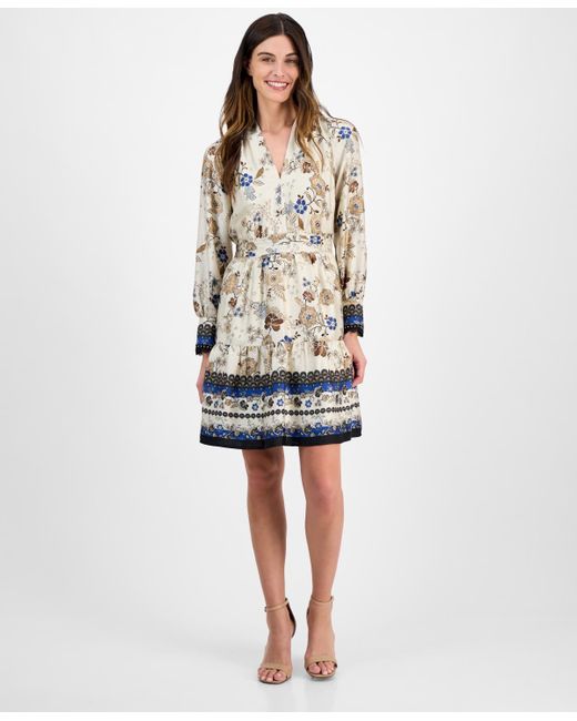 Anne Klein White Petite Tiered Floral-print Dress