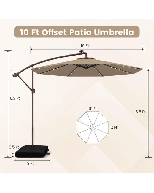Mecale White 10 Feet Solar Offset Hanging Umbrella