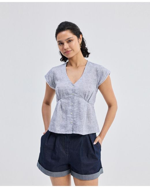 REISTOR Blue Deep V-neck Short Top