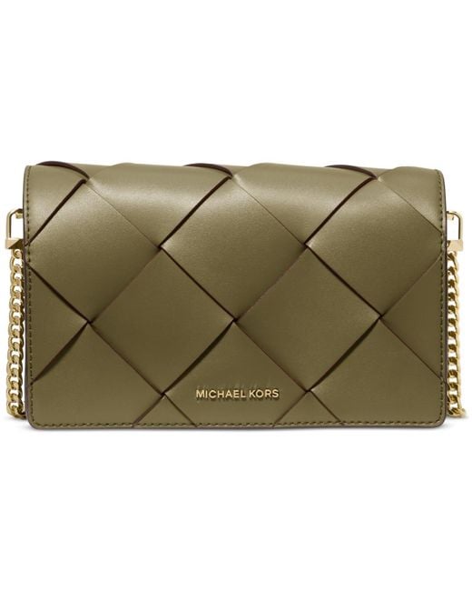 Michael Kors Green Michael Jet Set Small Flap Chain Leather Crossbody