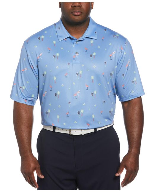 PGA TOUR Blue Short Sleeve Flamingo & Palm Print Polo Shirt for men