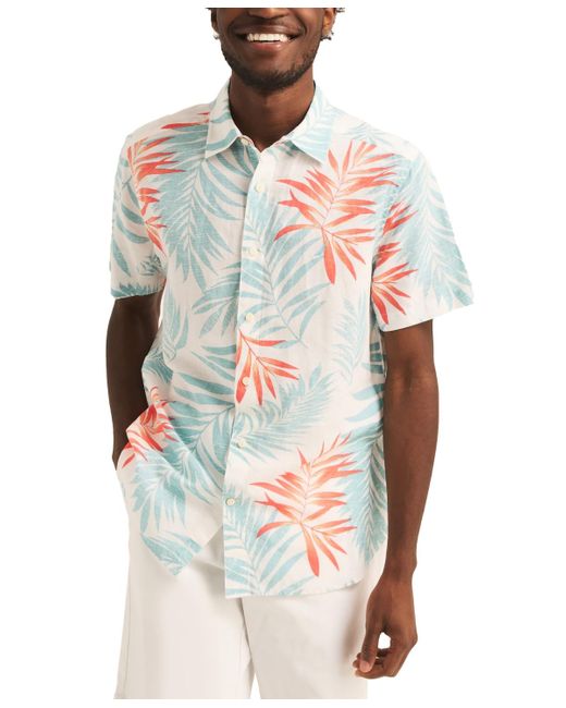 Nautica White Leaf Print Short Sleeve Button-front Shirt for men
