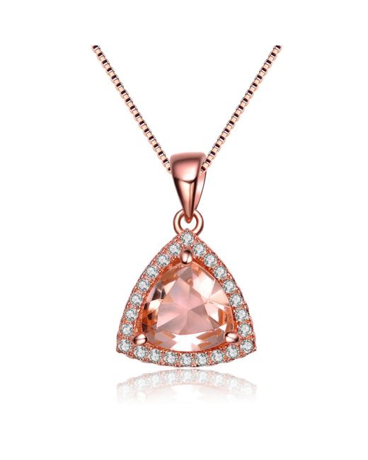 Genevive Jewelry Pink Sterling Silver 18k Rose Gold Overlay Champagne Cubic Zirconia Triangle Necklace