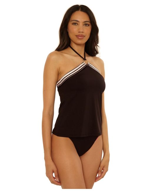 Trina Turk Black Bougainvillea Reversible Halter Neck Tankini Top