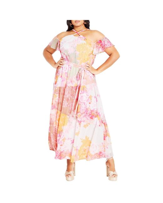 City Chic Pink Plus Size Vera Print Maxi Dress