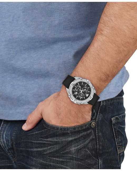 Versace Swiss Chronograph V-greca Black Leather Strap Watch 46mm for men