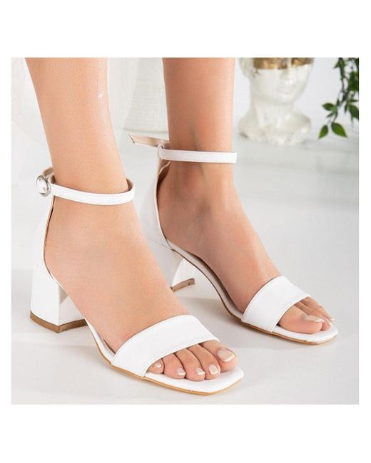 Forever & Always Shoes White Iva Low Block Heel Sandals