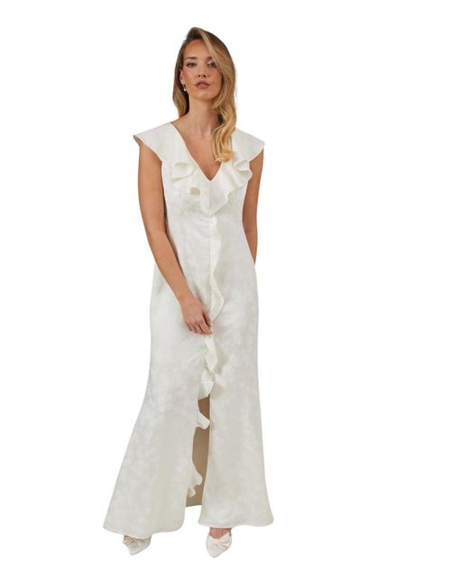 Oasis White Satin Jacquard V-neck Bridesmaid Dress