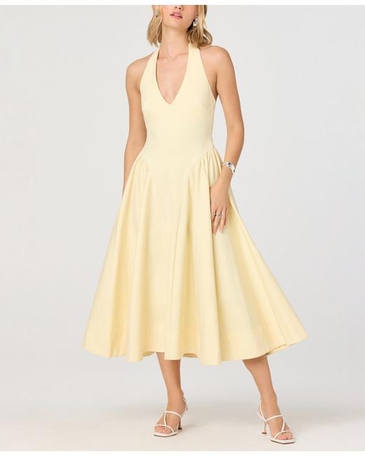 Astr Basque Waist V-neck Dress in Yellow | Lyst