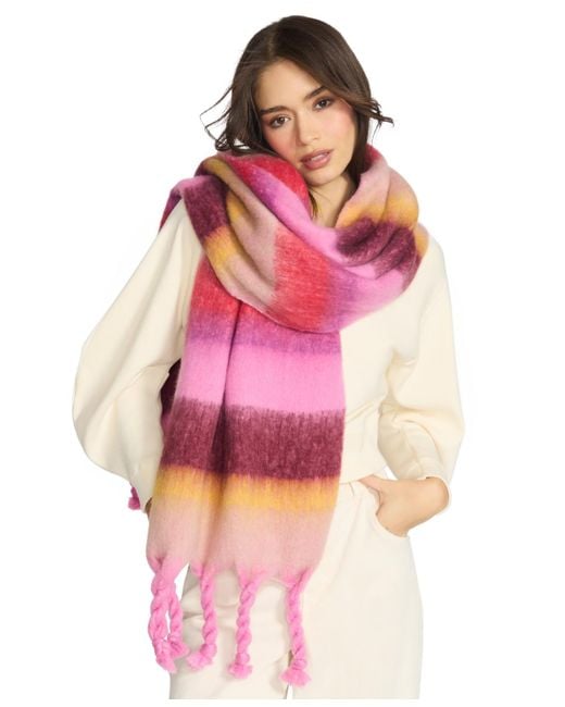 Steve Madden Pink Varsity Striped Fringe Scarf