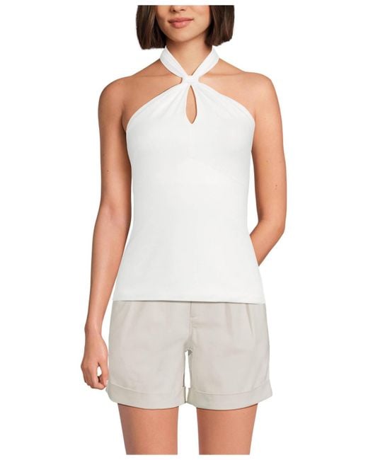 Lands' End White Slender Twist Front Halter Top
