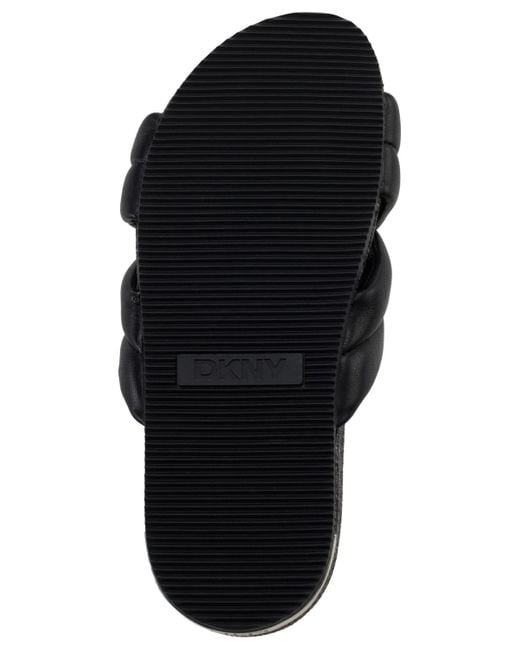 DKNY Black Indra Criss Cross Strap Foot Bed Slide Sandals