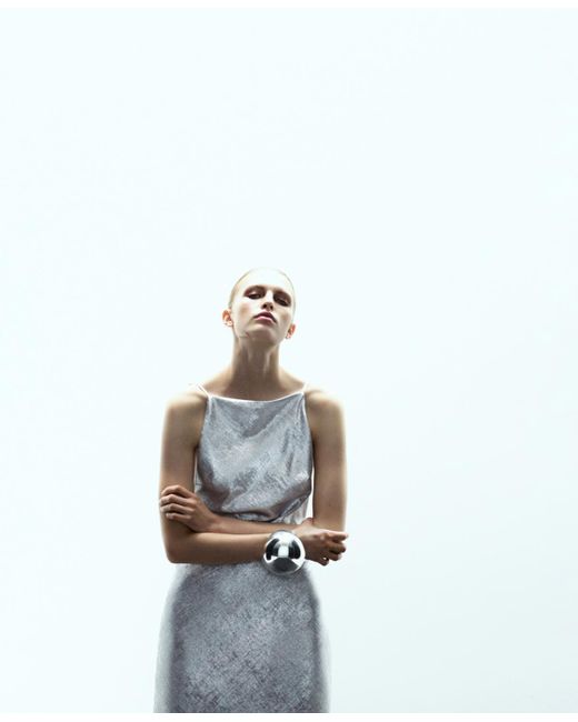 Mango Gray Metallic Open Back Dress