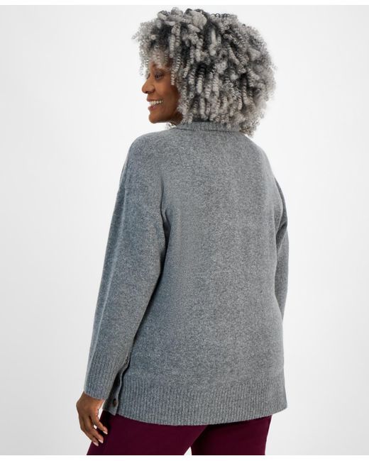 Style Co. Plus Size Solid Shawl collar Tunic Sweater in Gray Lyst